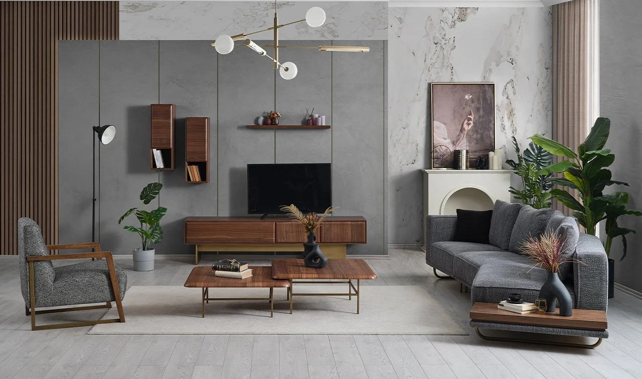 Ceviz & Gold Blok Ayaklı TV Ünitesi