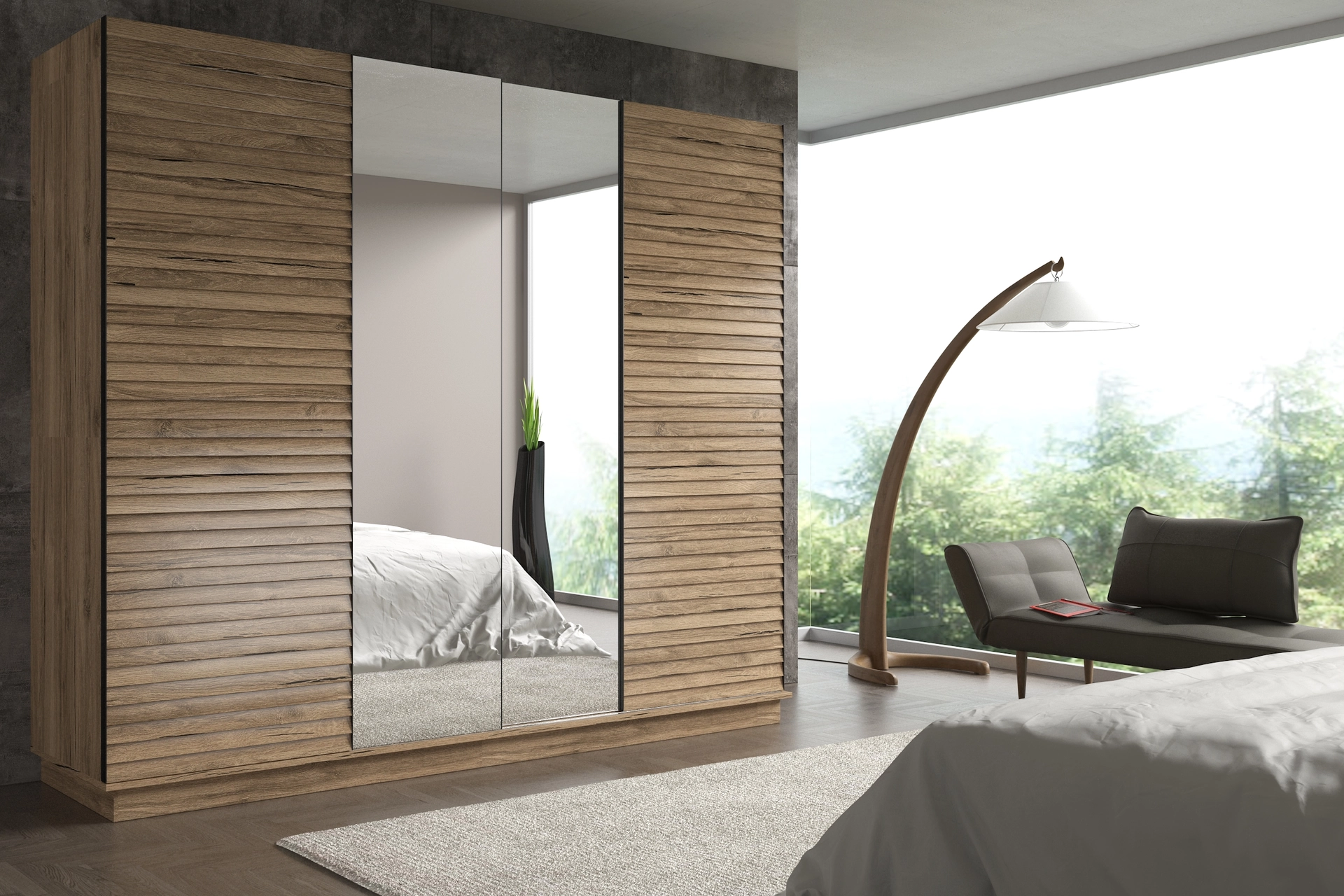 Rustik Ahşap Panelli Sürgülü Gardırop