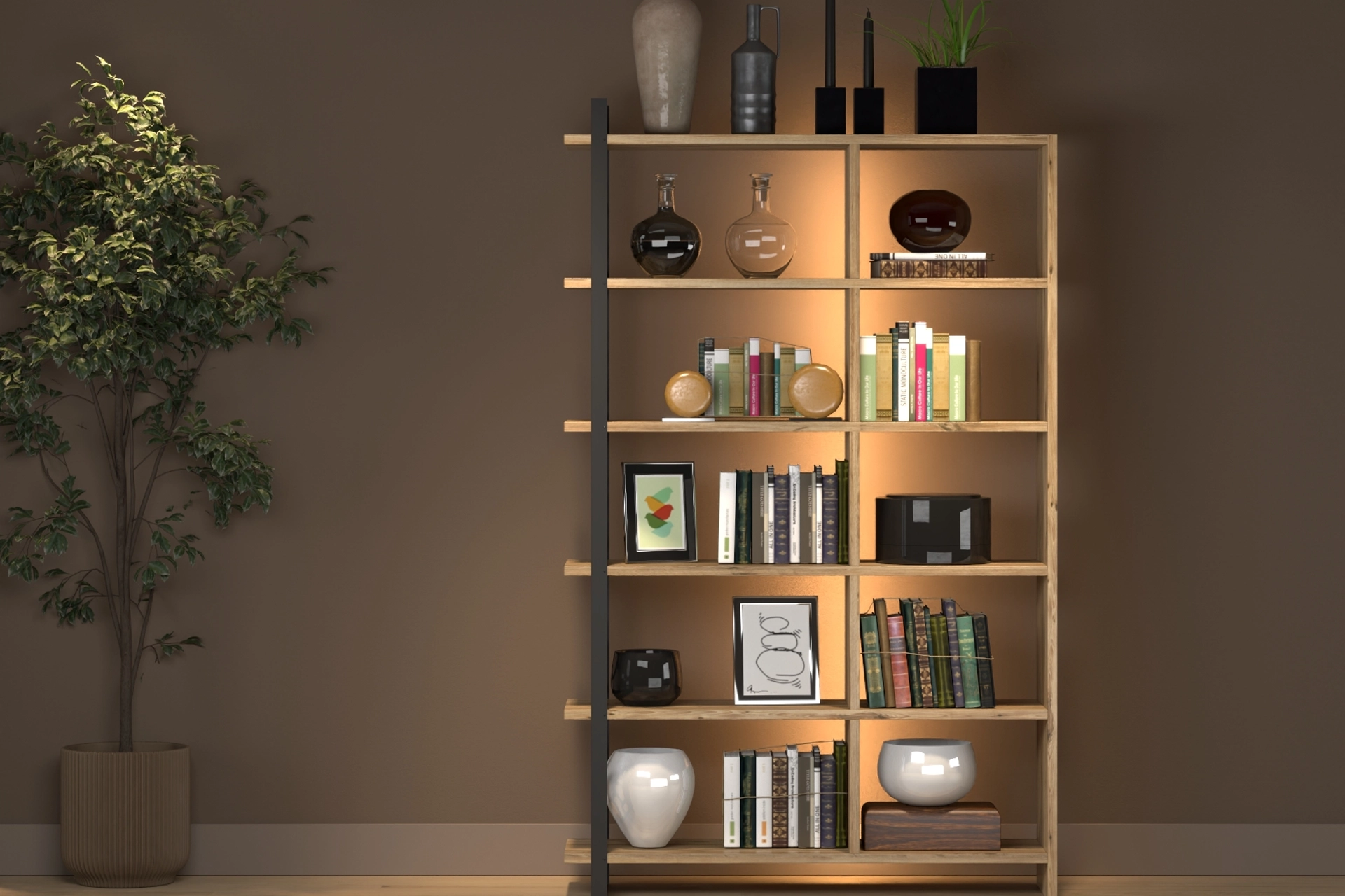 Metal Desenli LED'li Kitaplık