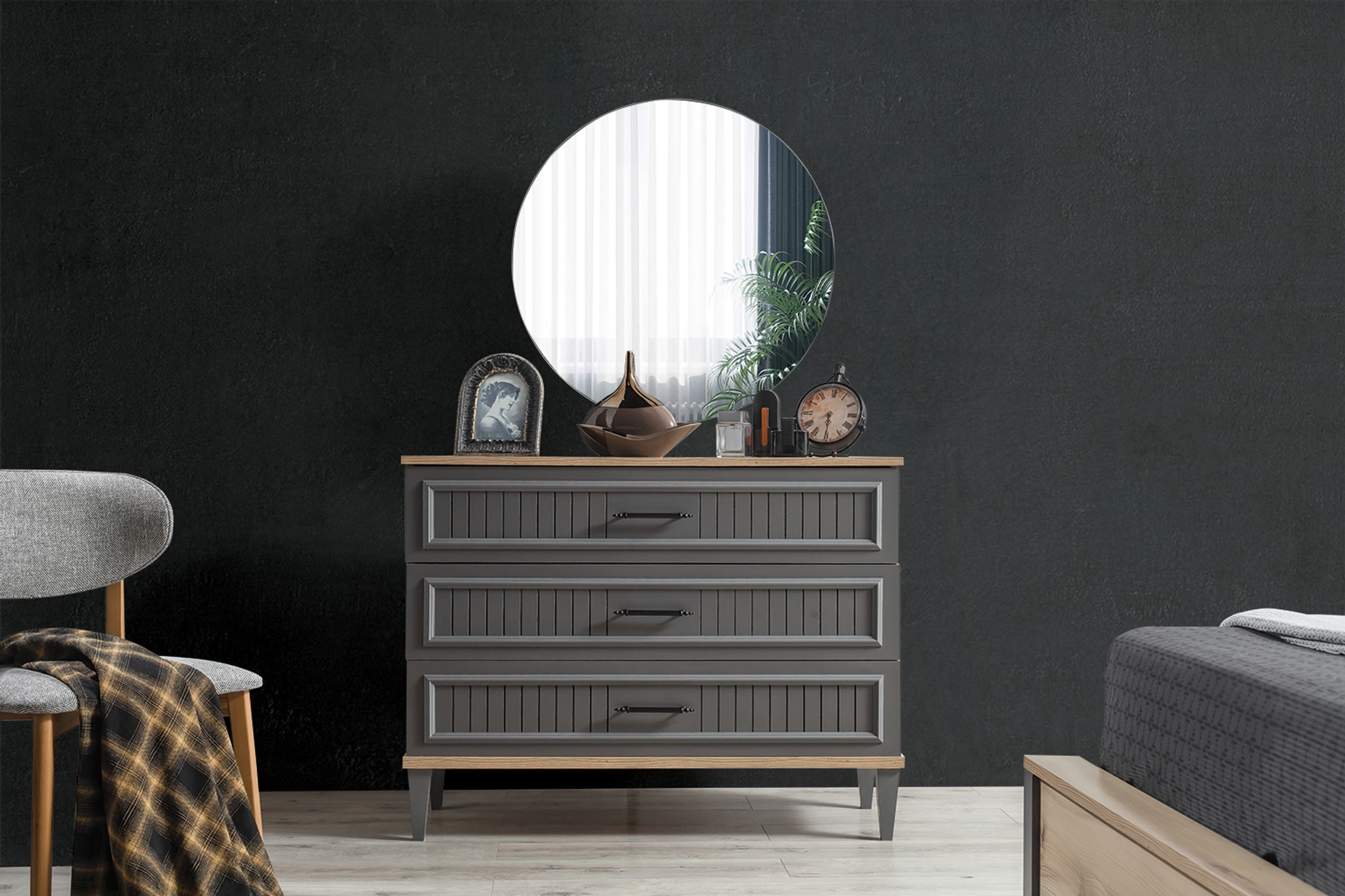 Antrasit Fitilli Aynalı Şifonyer