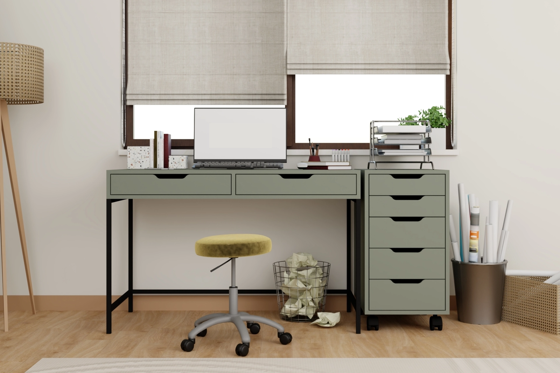 Haki Yeşil Profesyonel Çalışma Masası Seti