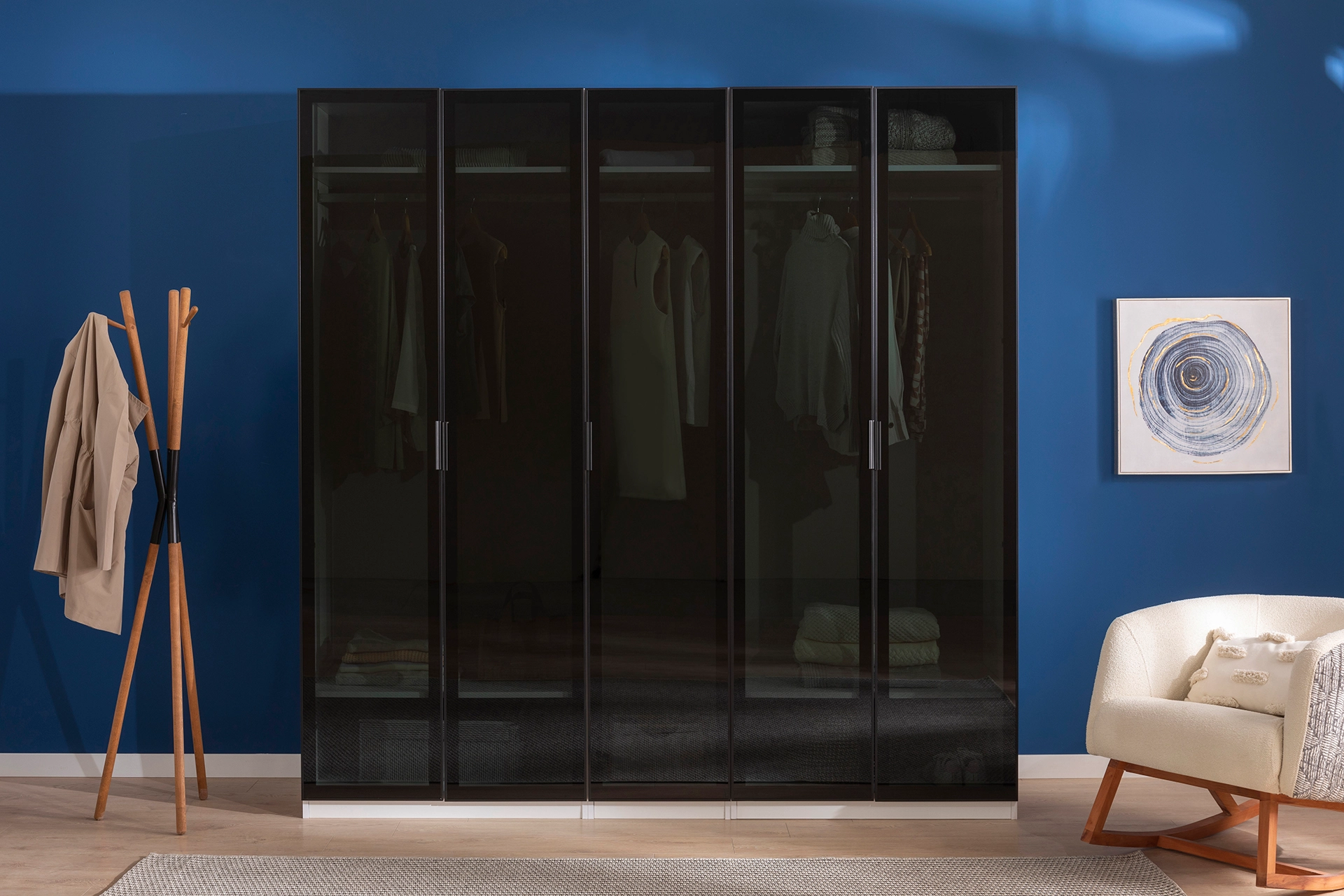 Füme Cam Kapaklı Modern Gardırop