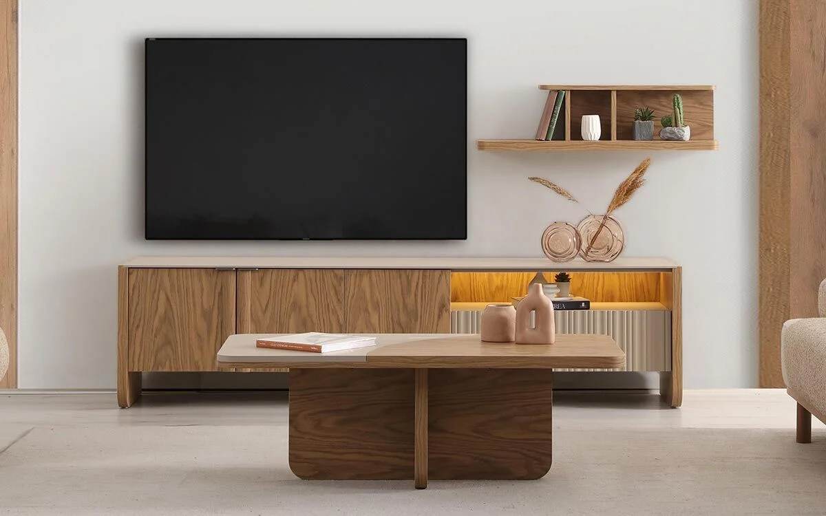 Japandi Tarzı LED Aydınlatmalı TV Ünitesi