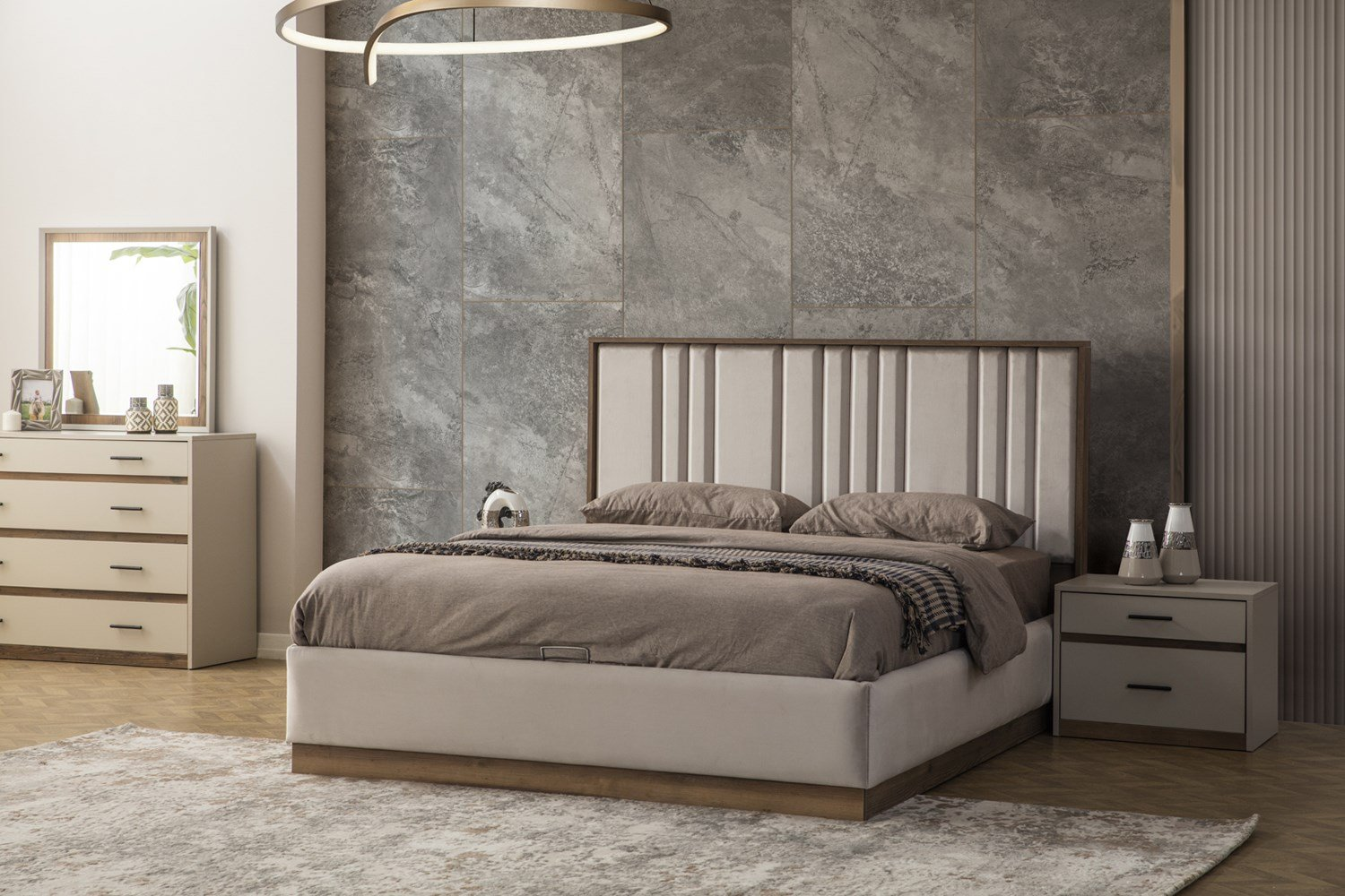 Dikey Dikişli Modern Ahşap Bazalı Karyola