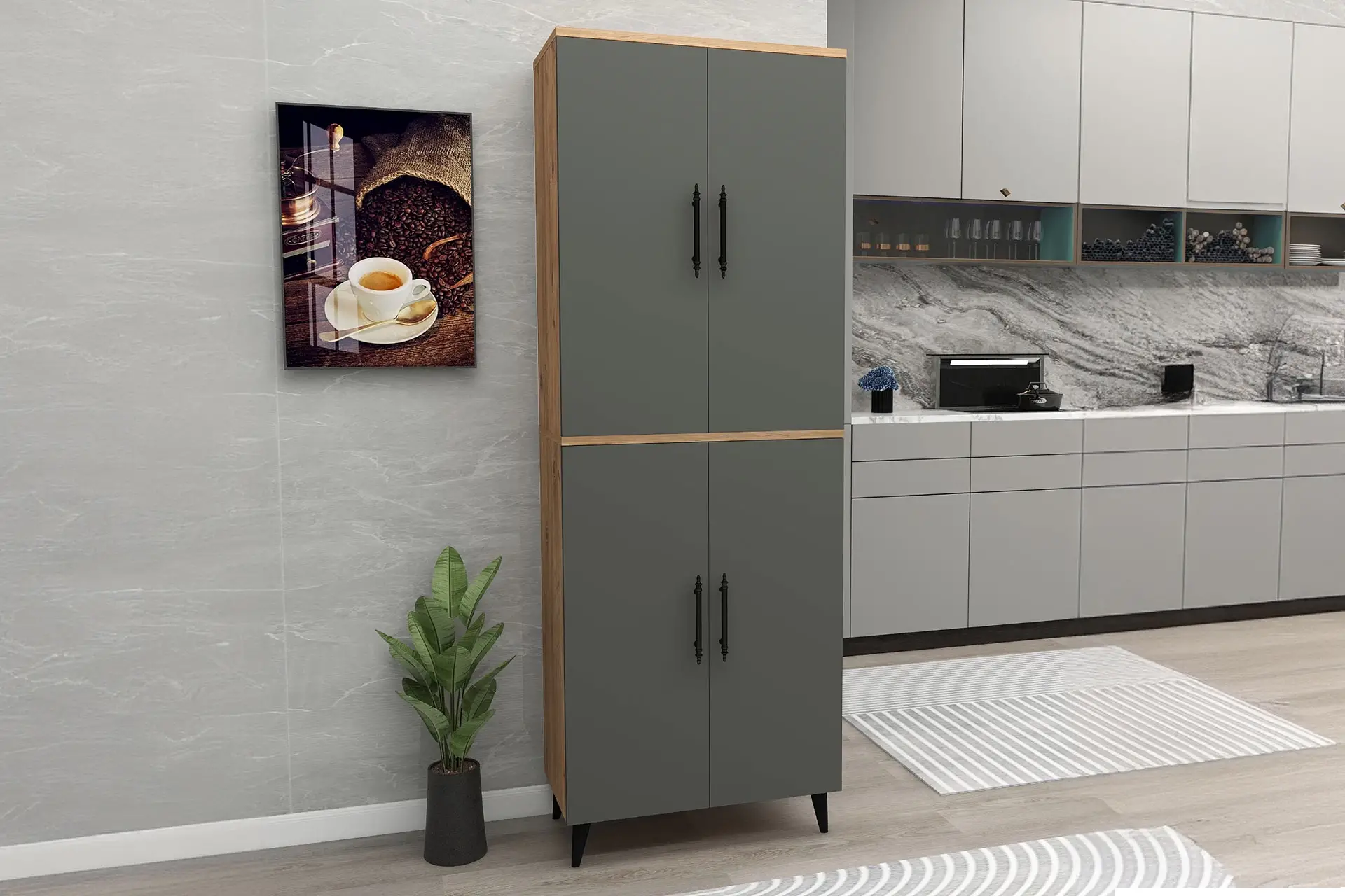 Antrasit & Meşe Çok Amaçlı Dolap