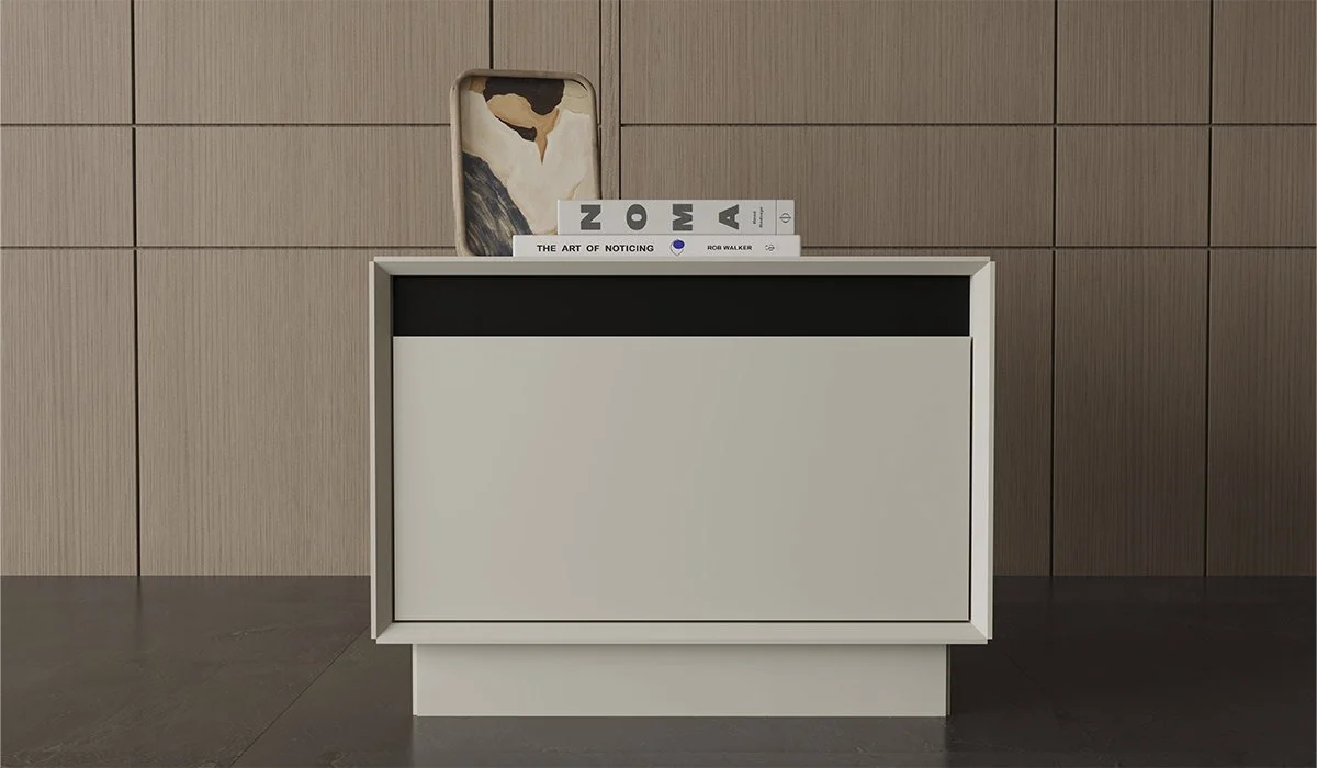 Modern Beyaz & Siyah Detaylı Komodin