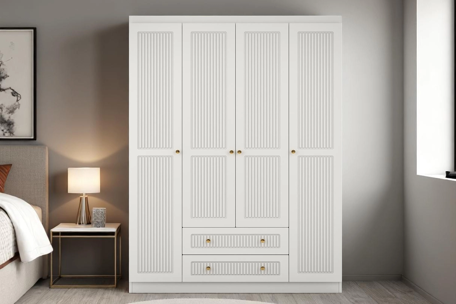 Fitilli Beyaz Modern Gardırop