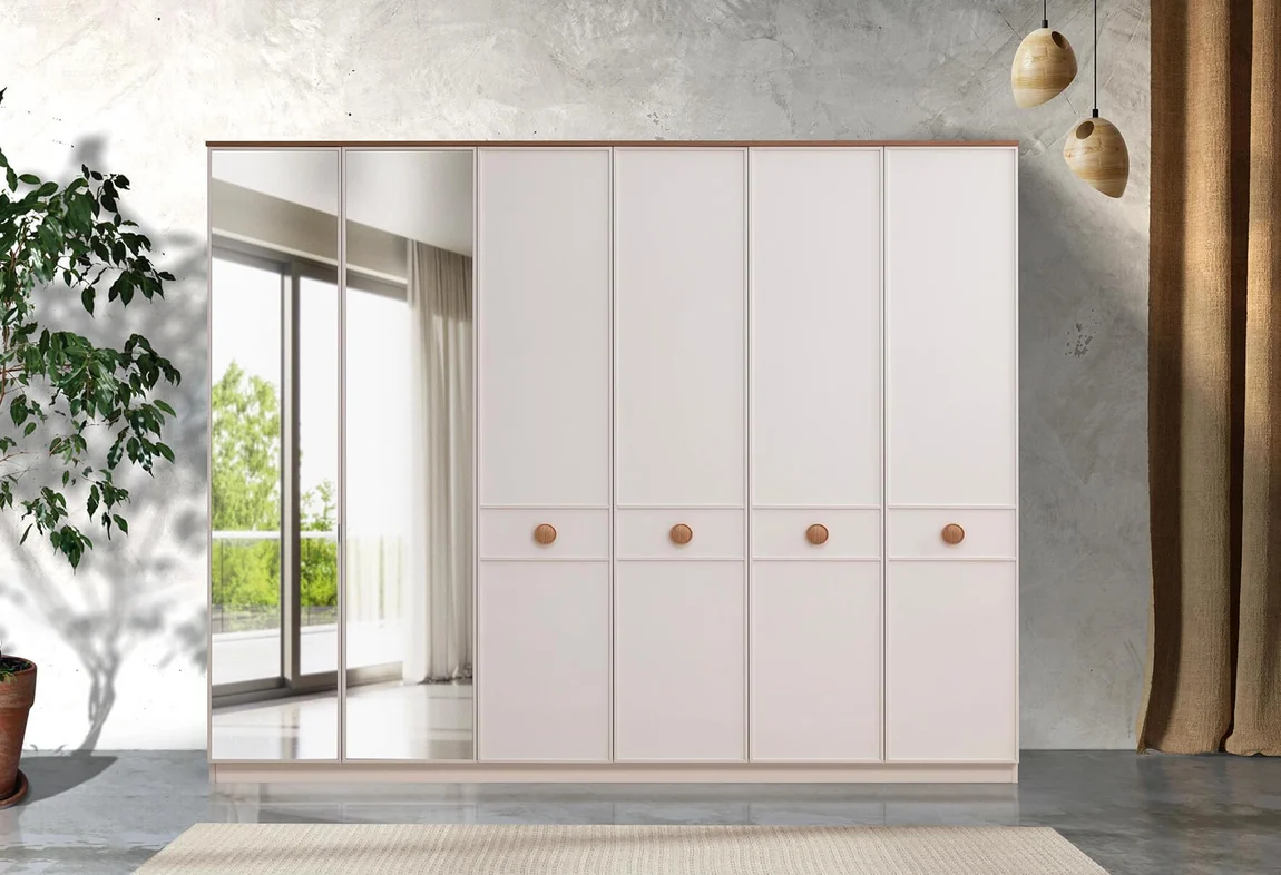 Cream & Mirrored Country Wardrobe